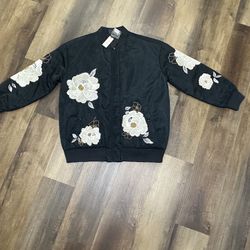 Anthropologie Maeve Embroidered Bomber Jacket 