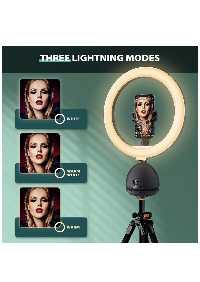 Tracking Camera with Ring Light: Foxnovo Auto Face Tracking Tripod Dimmable Beauty Camera Ringlight with 11 Level Brightness Selfie Ring Light & Phone