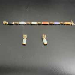 Multi-colored Jade Bracelet And Earrings Set