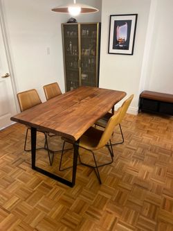 Crate & Barrel Yukon 58” Live Edge Dining Table – Warm Acacia