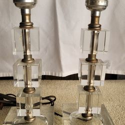 Vintage Stacked Hand Cut Albus Crystal Glass Boudoir Table Lamps