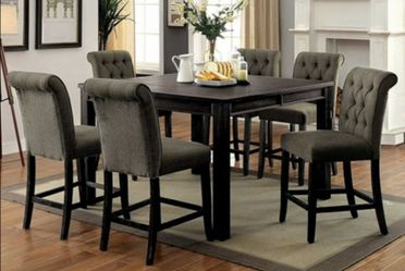 Brand New Antique Black & Grey 7pc Counter Height Dining Table Set