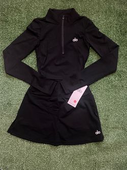 Alo Black 2 Piece Quarter Zip & Skirt Set
