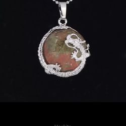 Unakite Dragon Stone Pendant Necklace 
