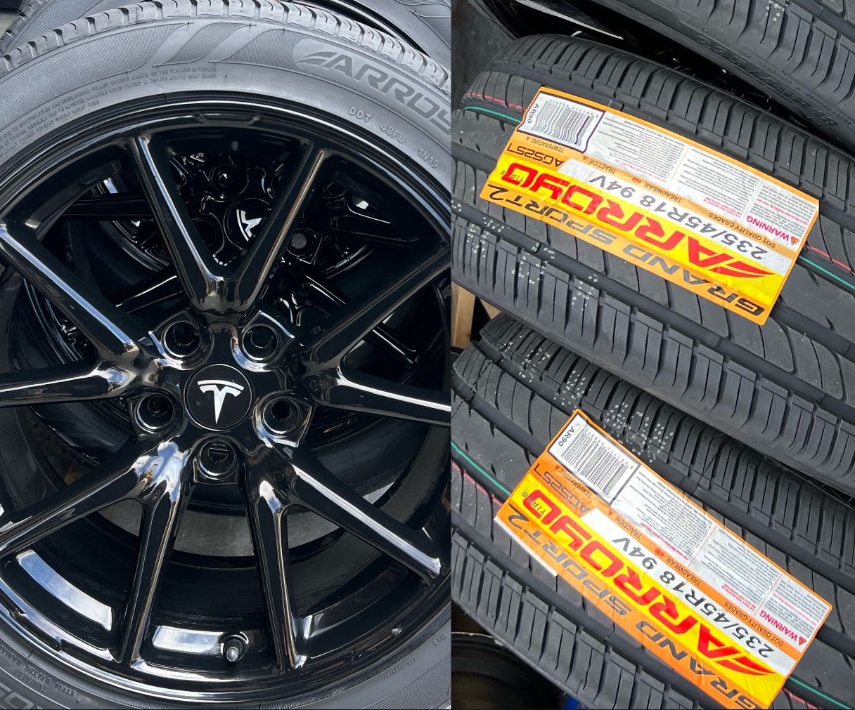2023 Tesla Model 3 Gloss Black Aero Wheels Rims Tires 18” Factory OEM