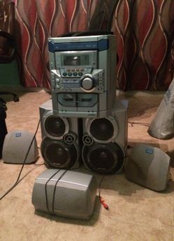 Sharp mini component with subwoofer and surround sound speakers