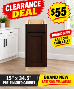 Brand New 15" x 34.5" Pre-Finished Cabinet – $55