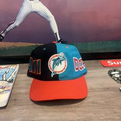 90s Vintage NFL Miami Dolphins Split Colorblock SnapBack Hat  American Needle