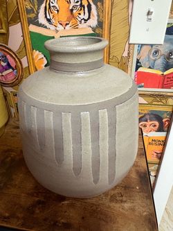 Stoneware Ceramic Vase with Carved Lines