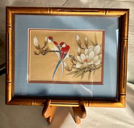 Vintage Framed Chinese Watercolor Painting on Silk