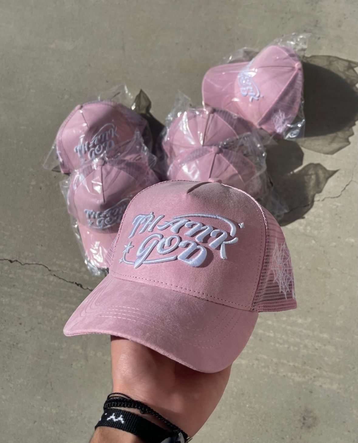 Pink Suede Trucker Hats 