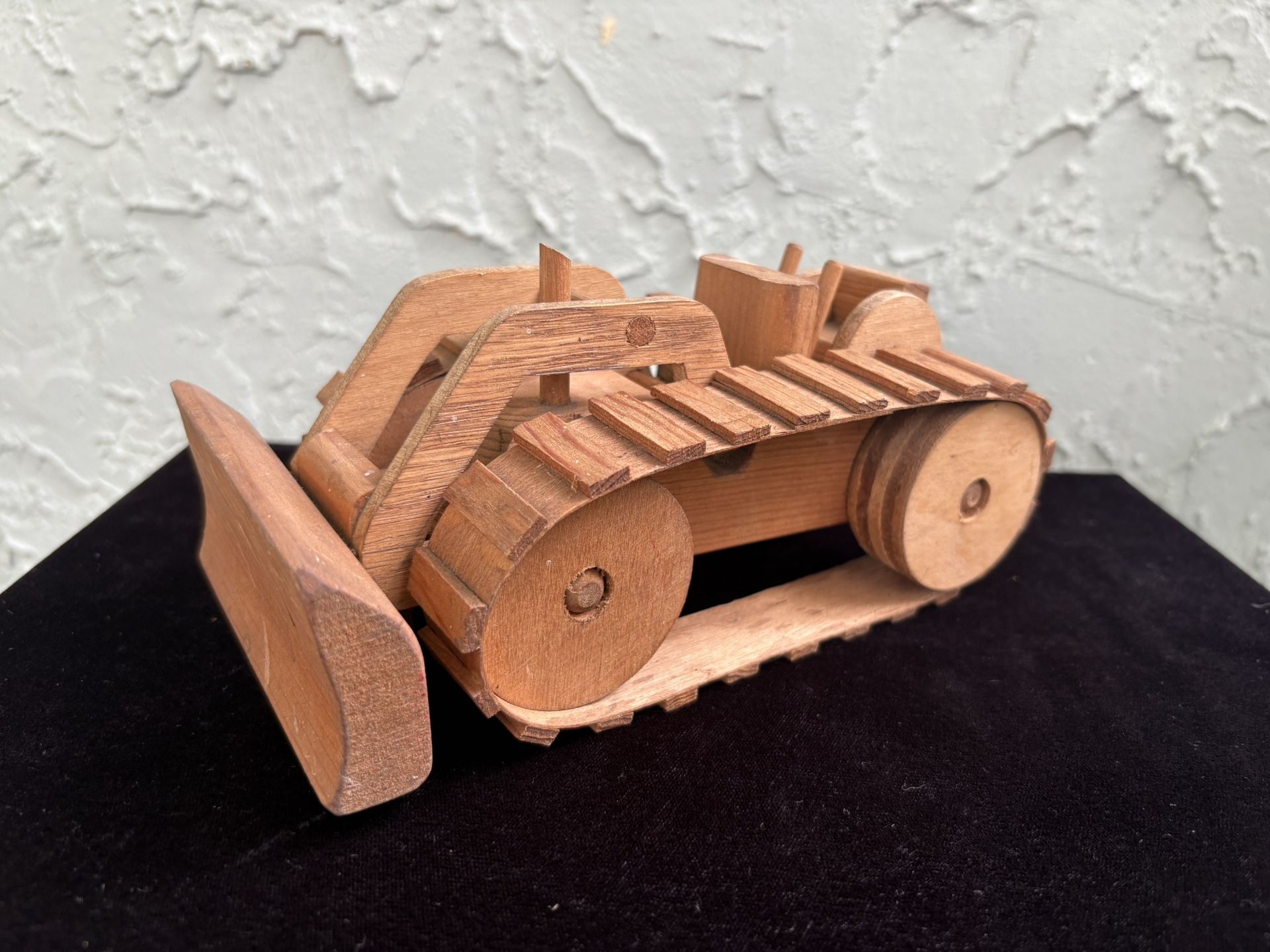 Vintage Handmade Wooden Ecofriendly Detailed Bulldozer Toy