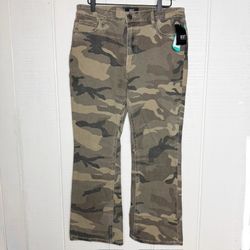 KUT From The Kloth Kelsey Flare Jeans Womens 10 Olive Camo Stretch NWT Pants