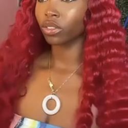 34” Red Lace Front Wigs Human Hair Red Deep Wave Lace Front Wigs Human Hair 13x6 Red Transparent Lace