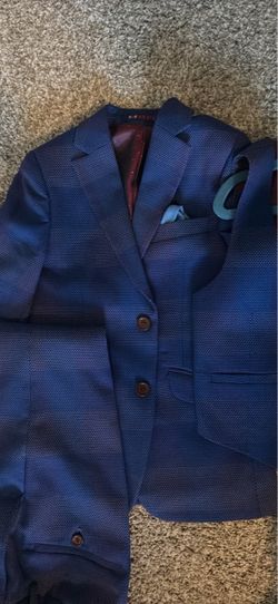 Boys Blue Plaid 3-Piece Formal Suit Set (Jacket, Vest, & Pants) Slim Fit Sz 8