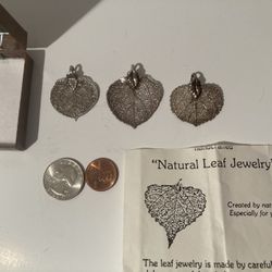 3 vintage 1985 Silver Real Leaf Pendants 