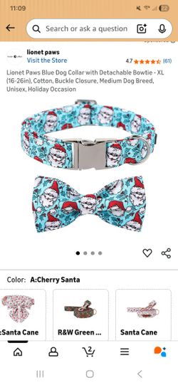 Blue and red Christmas cotton bow tie collar with a removable bow tie 
