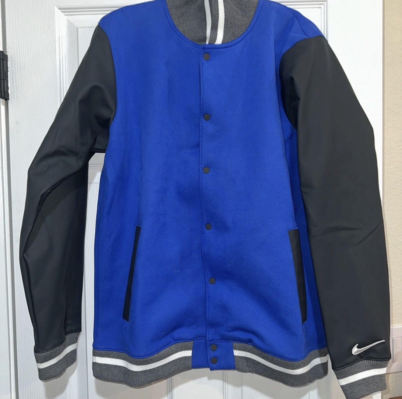 Nike Men's Team Player Letterman Jacket Blue and Gray DJ5971-493 Medium