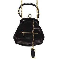 Zac Posen Black Leather Women's Shoulder Bag, Handbag with Gold hardware