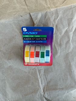 new/unused/unopened vintage esselte dymo labeling tape, 5 pack