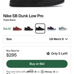 Nike SB Dunk Low Pro Triple Black Size 9M