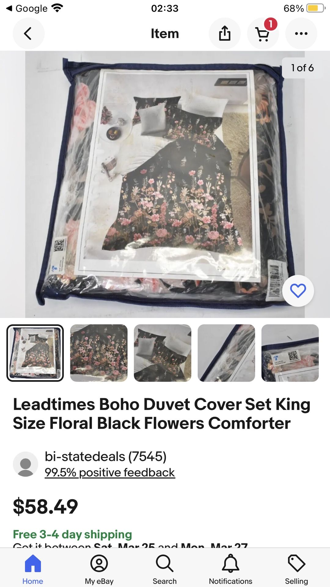 Leadtimes Boho Duvet Cover Set King Size Floral Black Flowers Comforter