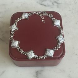 925 Sterling Silver Howlite Bracelet , 7.5-8.5 In. Total With Extender , Marked On Each Piece 925