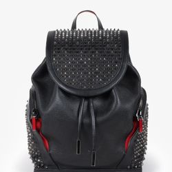 Explorafunk Calfskin Spiked Black & Red Leather Studded Backpack w Sporty Mesh