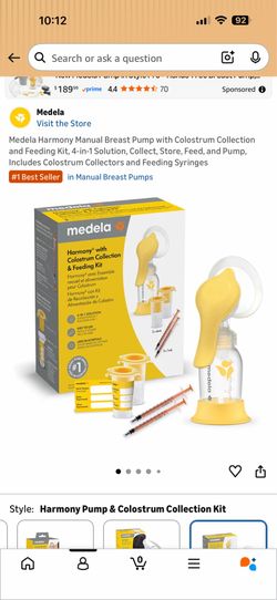 Medela Harmony Manual Breast Pump with Colostrum Collection and Feeding Kit, 4-in-1 Solution, Collect, Store, Feed, and Pump, Includes Colostrum Colle