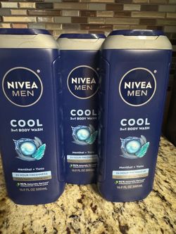 THREE (3) - New Nivea Men’s Cool 3in1 Body Wash - Menthol & Yuzu 24 Hour Freshness