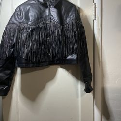 Size Large Studded  Fringe PU Leather Jacket 