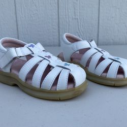 Girls White Leather Sandals