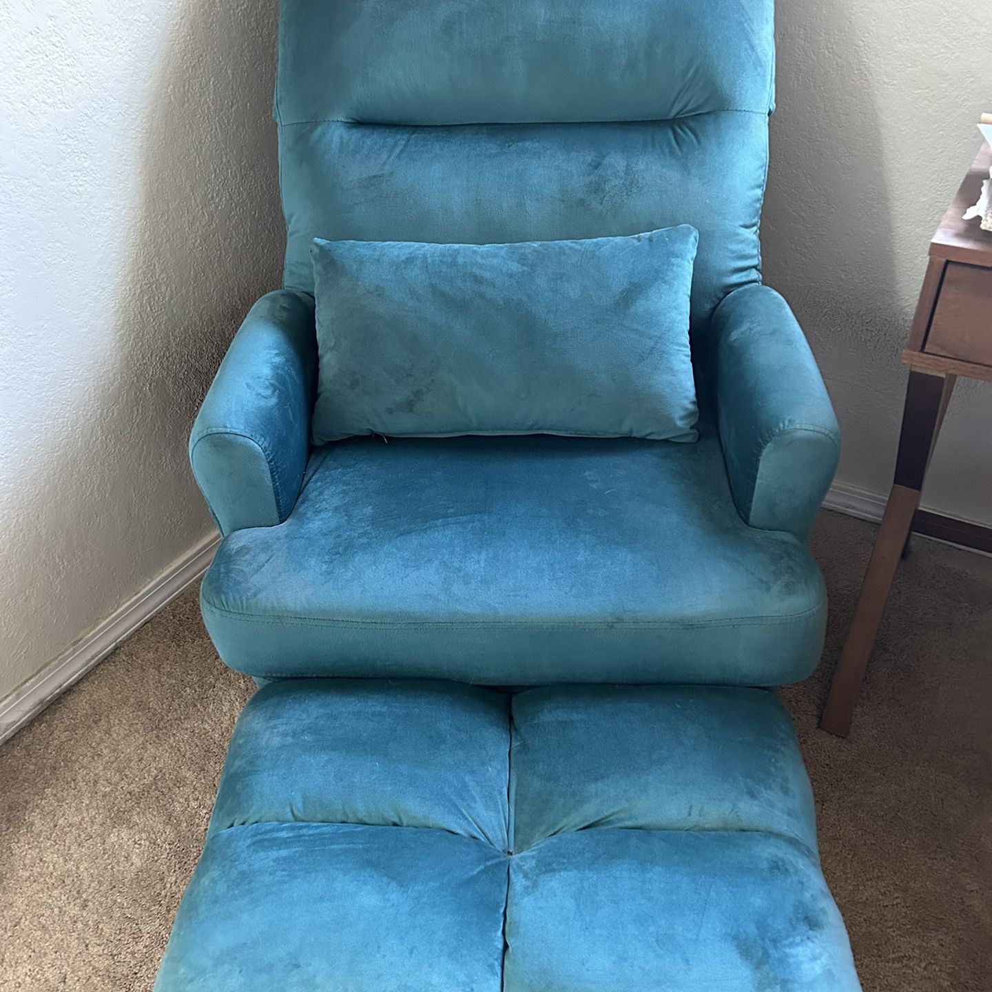 Teal Velvet Reclining Chair With Ottoman 