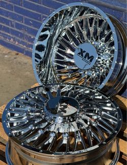 24'' Xtreme Mudder XM 901 Chrome Dually Wheels 35'' Tires 10X225 Ford F550 F450