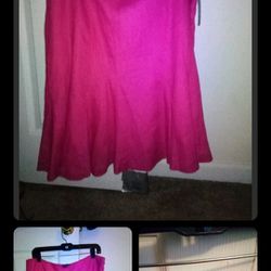 Chaps Womens 14 Skirt pink Linen A Line Lined Knee Length flare Zipper