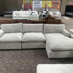 Grey Velvet Cloud Feather Sectional Couch 
