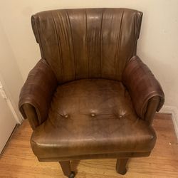 Leather Rolling Chair With Four Wheels