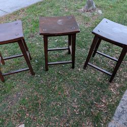 Three Wood Stools 