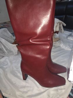 Red Leather Knee-High Heeled Boots size 8.5