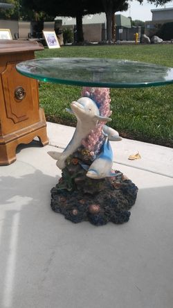 BEAUTIFUL GLASS TOP DOLPHIN TABLE