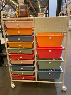 Rolling Storage Cart with Multicolor Drawers