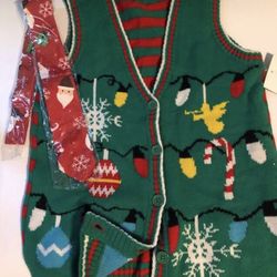 Brand New With Tags Ugly Christmas attire sweater/vest/tie 