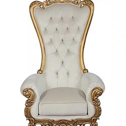 Gold Hardwood Baroque Throne Wingback Chair