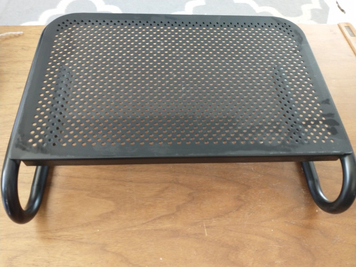 Black metal computer Monitor/ laptop stand riser with ventilation holes