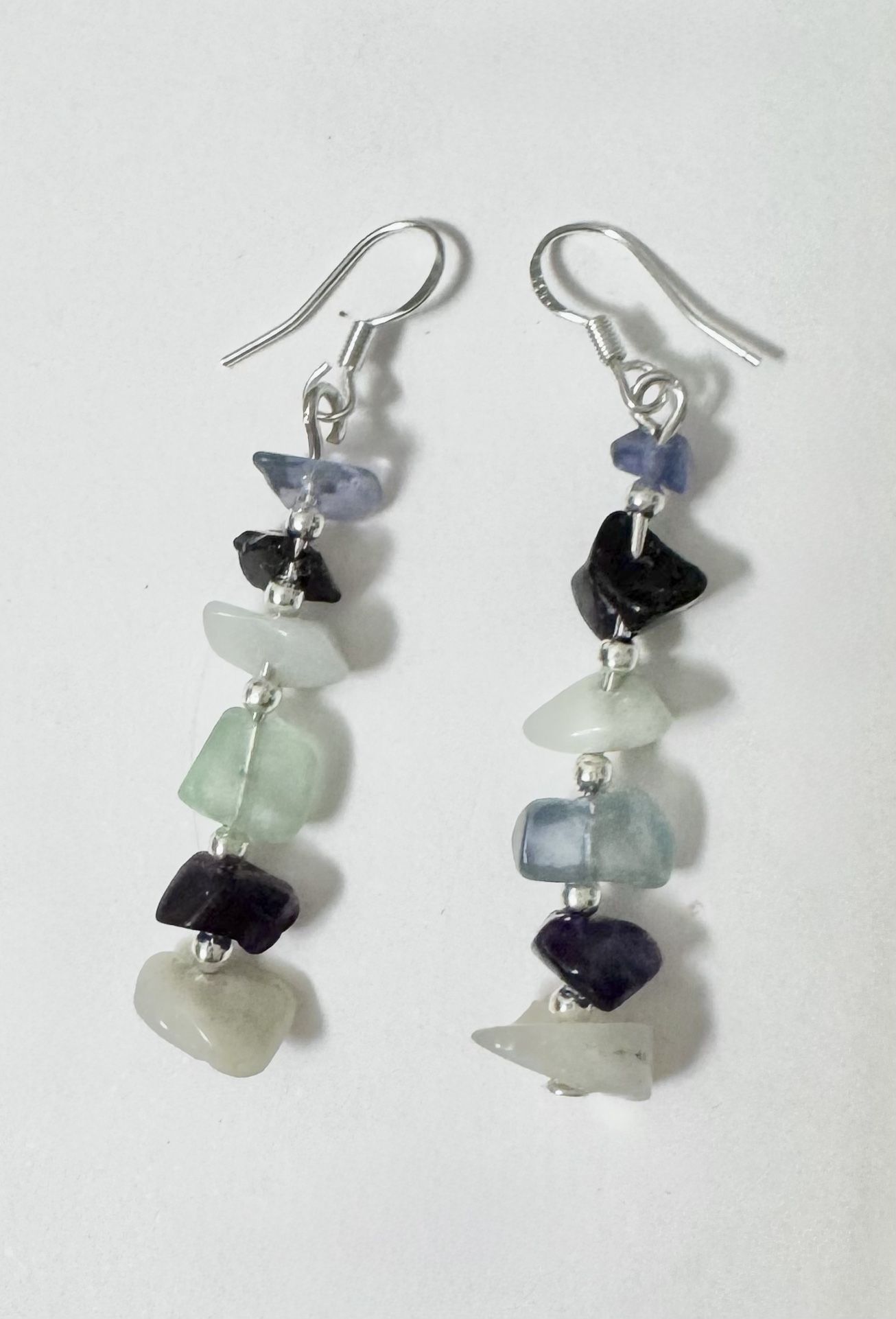 Genuine Agate and Fluorite Dangle Earrings
