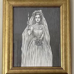 Til Death - Haunted Mansion Heartbeat Bride - Hand Drawing Original and Framed 