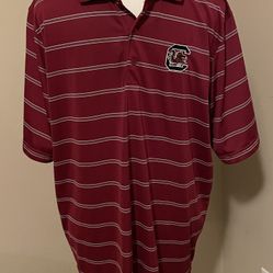 South Carolina Gamecocks Polo Shirt Maroon Striped Embroidered Antigua Men Large