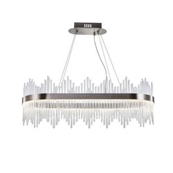 New 31" Modern LED Chandelier Crystal K9 Oval Sand Nickel LED Lighting Hanging Ceiling Light 3 Color Temp