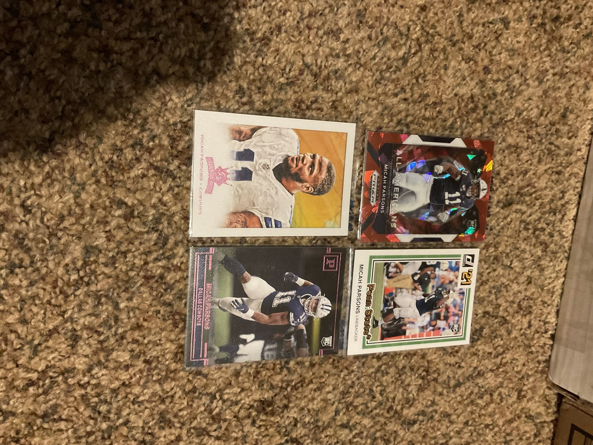 4 Micah Parsons Rookie Football Cards All Parallels Red Ice Prizm, Pink & Bronze Foil Dallas Cowboys Superstar 