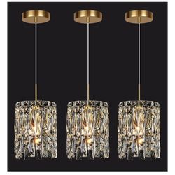 NISIDUN Modern K9 Crystal Pendant Lights Kitchen Island Set Of 3,Gold Chandeliers For Dining Room Light Fixtures Over Table,Hanging Chandelier For Kit